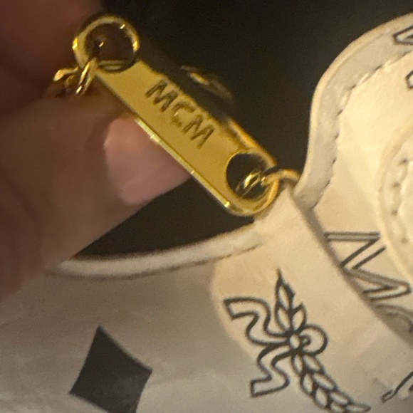 MCM Cream and Black Dog Keychain with Gold Accents - Picture 4 of 5